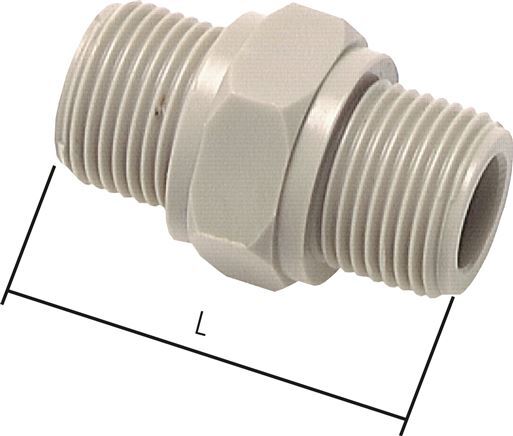 Double Nipple G1/4'' Polypropylene (pp) 10bar (140.5psi) FDA 17mm Hex [2 Pieces]