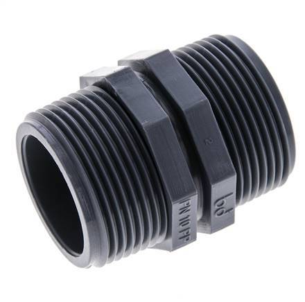 Espiga doble G1 1/4'' Polipropileno (pp) 10bar (140.5psi) FDA 46mm Hex.