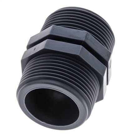Espiga doble G1 1/4'' Polipropileno (pp) 10bar (140.5psi) FDA 46mm Hex.
