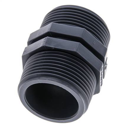 Espiga doble G1 1/4'' Polipropileno (pp) 10bar (140.5psi) FDA 46mm Hex.