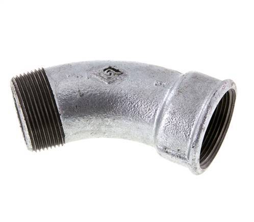 Racor codo 45deg R1 1/2'' Macho x Rp1 1/2'' Hembra Hierro fundido 25bar (351.25psi)