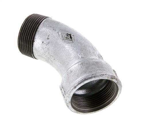 Racor codo 45deg R1 1/2'' Macho x Rp1 1/2'' Hembra Hierro fundido 25bar (351.25psi)