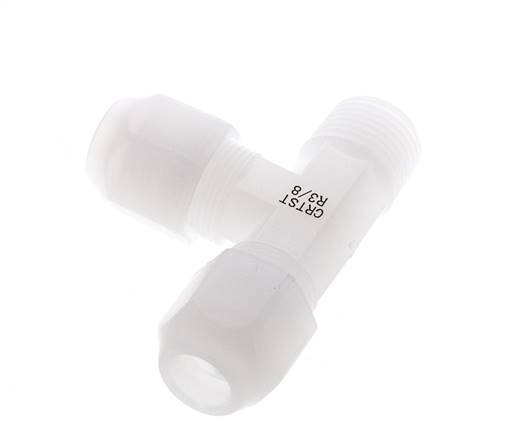 8x10mm & R3/8'' PVDF Right Angle Tee Hose Fitting with Male Threads 10bar/145psi