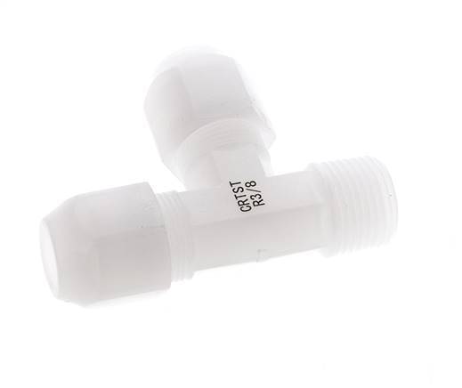 8x10mm & R3/8'' PVDF Right Angle Tee Hose Fitting with Male Threads 10bar/145psi