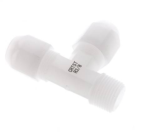 8x10mm & R3/8'' PVDF Right Angle Tee Hose Fitting with Male Threads 10bar/145psi