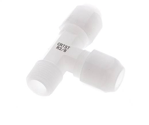 8x10mm & R3/8'' PVDF Right Angle Tee Hose Fitting with Male Threads 10bar/145psi