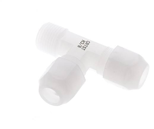 8x10mm & R3/8'' PVDF Right Angle Tee Hose Fitting with Male Threads 10bar/145psi