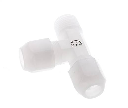 8x10mm & R3/8'' PVDF Right Angle Tee Hose Fitting with Male Threads 10bar/145psi