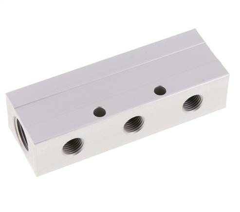 2xG 1/2'' x 3xG 1/4'' Bloque distribuidor de aluminio de una cara 16 barras