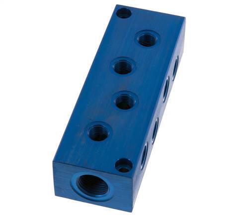 2xG 1/2'' x 8xG 1/4'' Bloque distribuidor de aluminio de una cara 16 barras