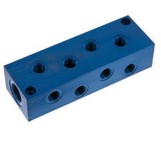2xG 1/2'' x 8xG 1/4'' Bloque distribuidor de aluminio de una cara 16 barras