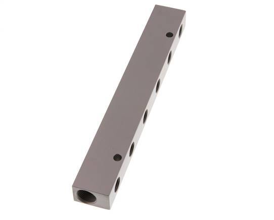 2xG 3/8'' x 6xG 1/4'' Bloque distribuidor de aluminio de una cara 16 barras
