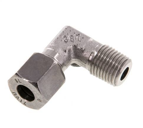 R 1/4'' Macho x 8L Codo de 90 grados de acero inoxidable 315 Bar DIN 2353