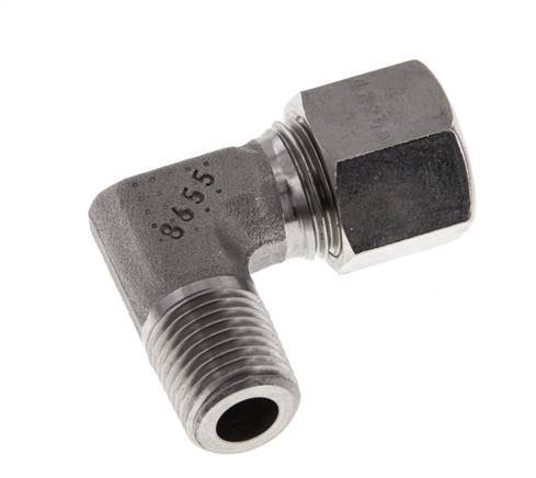 R 1/4'' Macho x 10L Codo de 90 grados de acero inoxidable 315 Bar DIN 2353