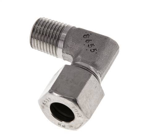 R 1/4'' Macho x 10L Codo de 90 grados de acero inoxidable 315 Bar DIN 2353