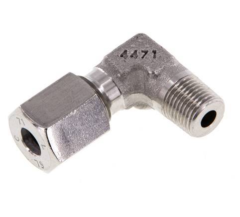 R 1/8'' Macho x 6L Codo de 90 grados de acero inoxidable 315 Bar DIN 2353