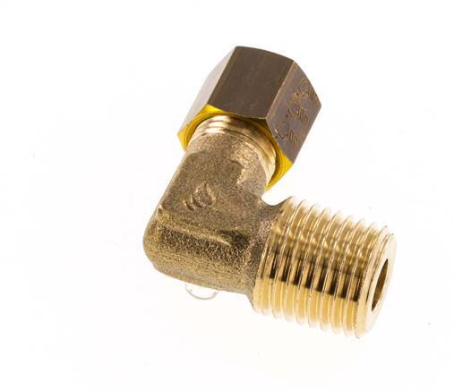 R 1/4'' Macho x 5mm Codo de latón de 90º de compresión 150 Bar DIN EN 1254-2