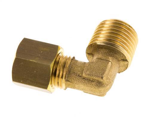 R 1/4'' Male x 6mm Brass 90 deg Elbow Compression Fitting 150 Bar DIN EN 1254-2 [2 Pieces]