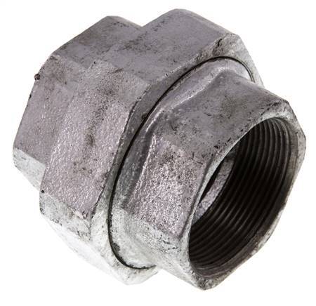 Rp 2'' Hierro fundido zincado Boquilla doble de 3 piezas con cierre cónico 25 Bar