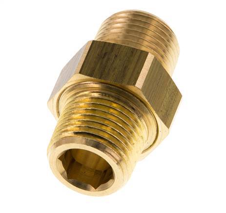R 1/2'' Brass Double Nipple 3-pieces with Conically sealing 16 Bar