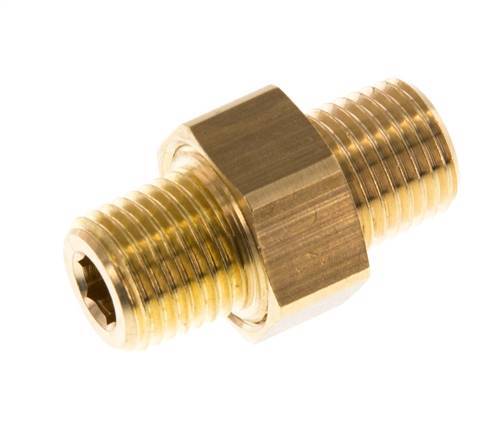 R 1/4'' Brass Double Nipple 3-pieces with Conically sealing 16 Bar [2 Pieces]