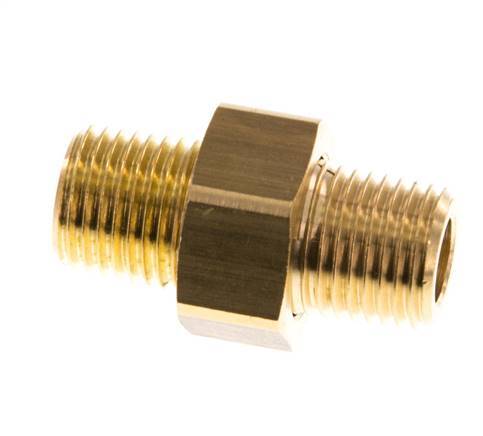 R 1/4'' Brass Double Nipple 3-pieces with Conically sealing 16 Bar [2 Pieces]