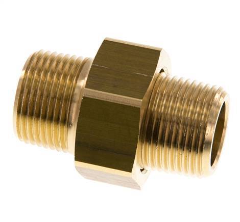 R 3/4'' Brass Double Nipple 3-pieces with Conically sealing 16 Bar