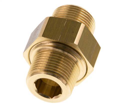 R 3/4'' Brass Double Nipple 3-pieces with Conically sealing 16 Bar