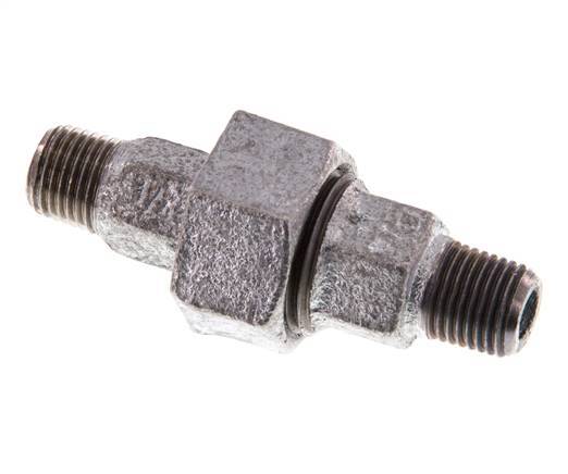 R 1/4'' Hierro fundido zincado Espiga doble de 3 piezas con cierre cónico 25 Bar