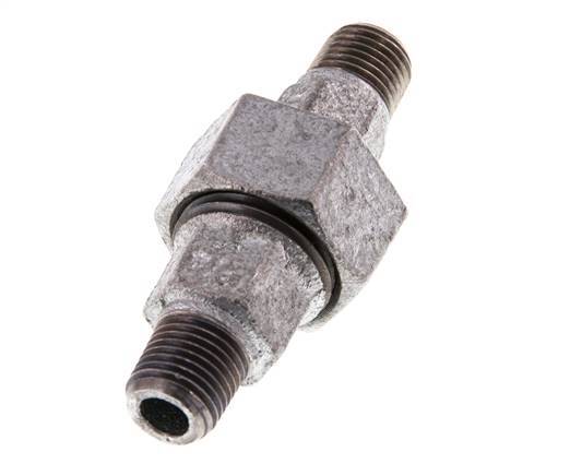 R 1/4'' Hierro fundido zincado Espiga doble de 3 piezas con cierre cónico 25 Bar
