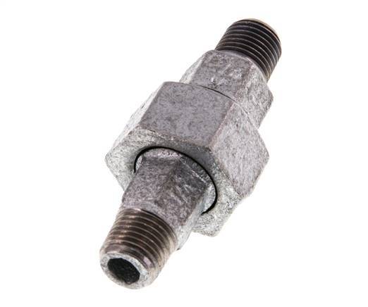 R 1/4'' Hierro fundido zincado Espiga doble de 3 piezas con cierre cónico 25 Bar