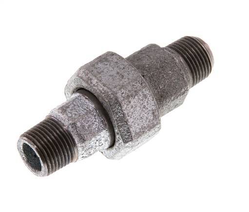 R 3/8'' Hierro fundido zincado Espiga doble de 3 piezas con cierre cónico 25 Bar