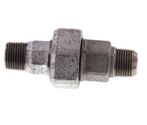 R 3/8'' Hierro fundido zincado Espiga doble de 3 piezas con cierre cónico 25 Bar