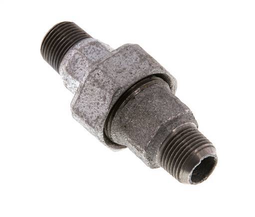 R 3/8'' Hierro fundido zincado Espiga doble de 3 piezas con cierre cónico 25 Bar