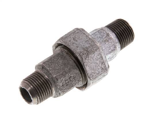 R 3/8'' Hierro fundido zincado Espiga doble de 3 piezas con cierre cónico 25 Bar