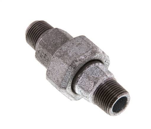 R 3/8'' Hierro fundido zincado Espiga doble de 3 piezas con cierre cónico 25 Bar
