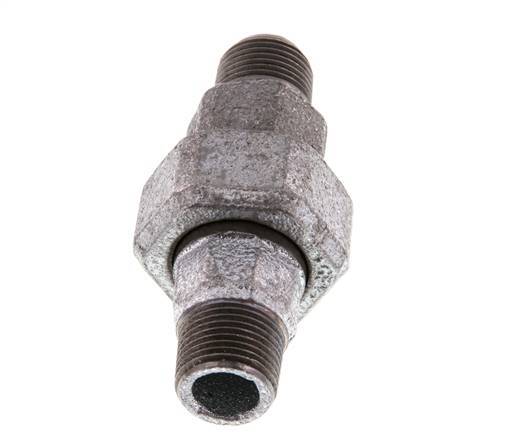 R 3/8'' Hierro fundido zincado Espiga doble de 3 piezas con cierre cónico 25 Bar