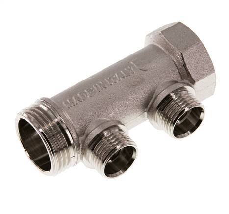 G 1'' x 2xG 1/2'' F/M/M Tubos distribuidores de latón niquelado 10 Bar