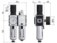 FRL 2 Partes G1/4'' 1750l/min 0.5-8.0bar/7-116psi Semi-Auto Metal Futura 1