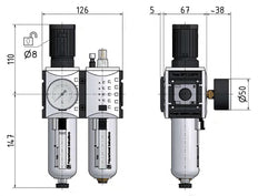 FRL 2 Partes G3/8'' 3500l/min 0.5-10.0bar/7-145psi Semi-Auto Metal Futura 2