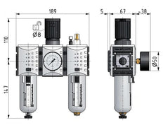 FRL 3 Partes G3/8'' 3500l/min 0.1-1.0bar/1-14psi Auto Policarbonato Futura 2