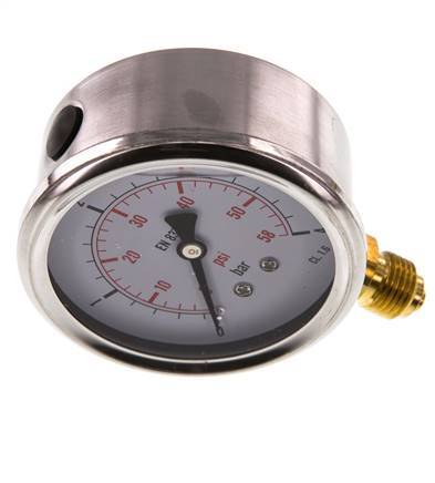 0..4 Bar (0..58 psi) Manómetro de glicerina Abajo Acero inoxidable/Latón 63 mm Clase 1.6