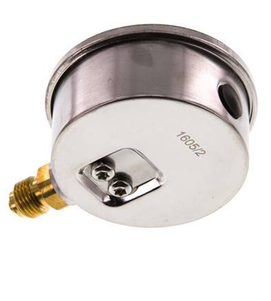 0..4 Bar (0..58 psi) Manómetro de glicerina Abajo Acero inoxidable/Latón 63 mm Clase 1.6