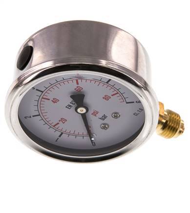0..6 Bar (0..87 psi) Manómetro de glicerina Abajo Acero inoxidable/Latón 63 mm Clase 1.6