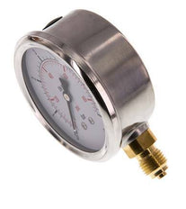 0..6 Bar (0..87 psi) Manómetro de glicerina Abajo Acero inoxidable/Latón 63 mm Clase 1.6