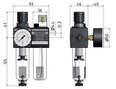 FRL 2 Partes G1/4'' 1200l/min 0.5-10.0bar/7-145psi Semi-Auto Metal Multifix 1