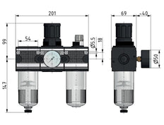 FRL 3 Partes G3/4'' 5800l/min 0.5-10.0bar/7-145psi Semi-Auto Metal Multifix 2