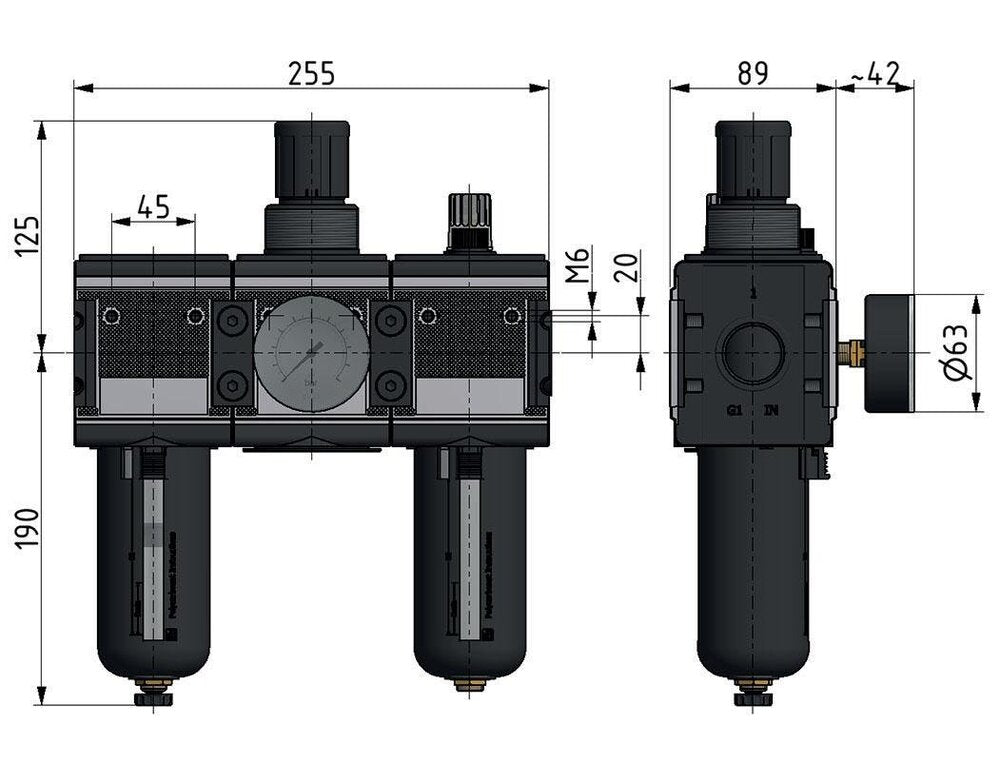 FRL 3 Partes G3/4'' 12000l/min 0.5-10.0bar/7-145psi Semi-Auto Policarbonato Multifix 4
