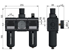 FRL 3 Partes G3/4'' 12000l/min 0.5-10.0bar/7-145psi Semi-Auto Policarbonato Multifix 4