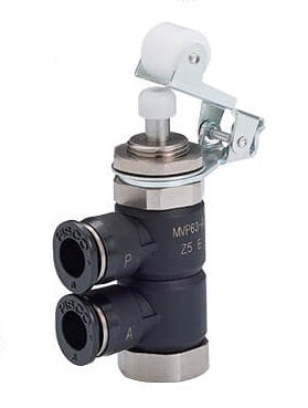 Válvula mecánica de 2 vías tipo rodillo de 6 mm normalmente cerrada para montaje en panel